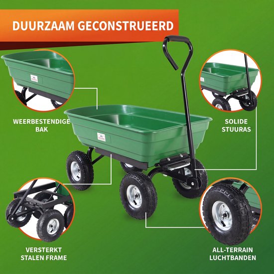 Gardebruk Tuinkar - met Kiepfunctie 103,5x51x92,5cm - Groen van Gardebruk — afbeelding 4