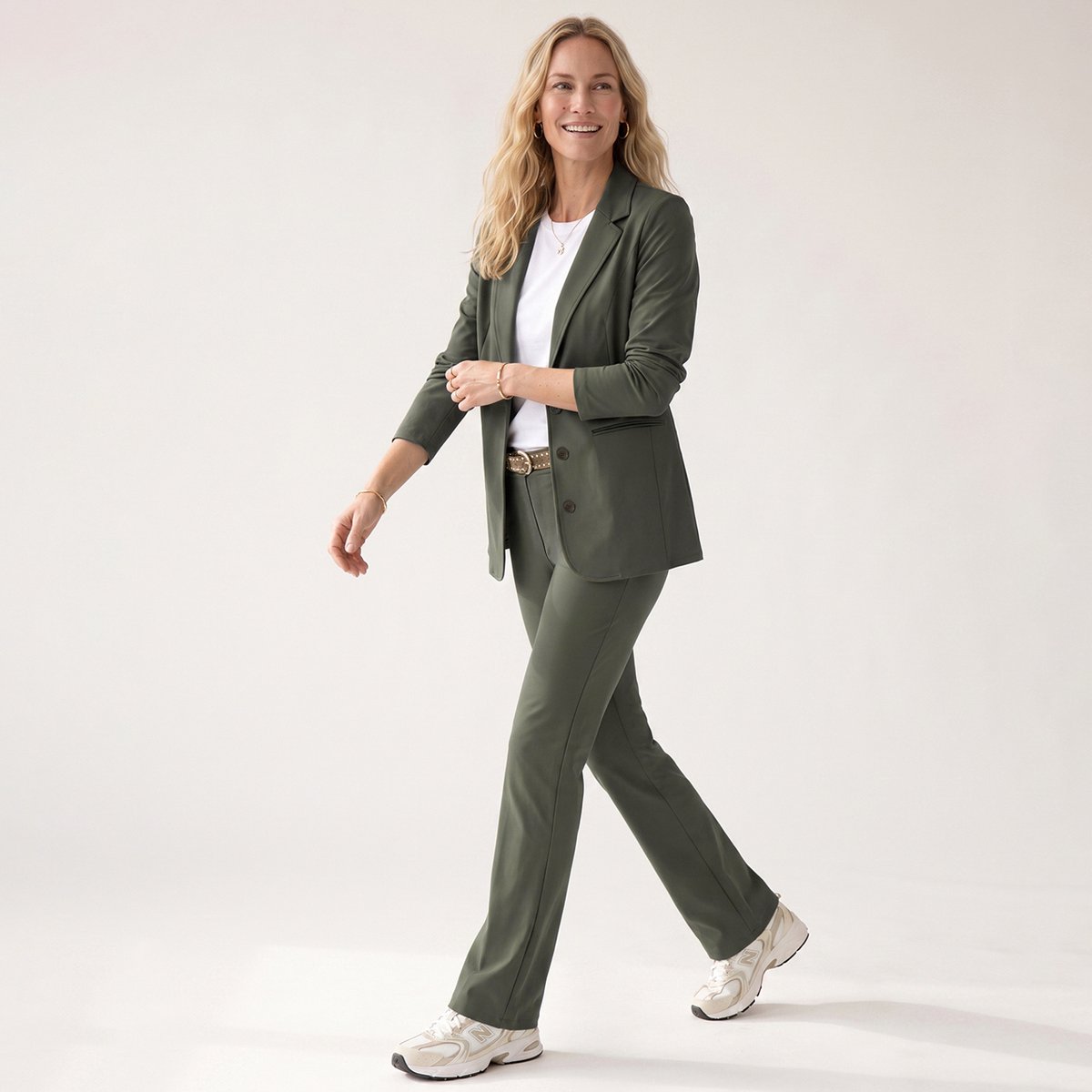 Je m'appelle Travelstof Dames Broek Flared fit Met stretch - Groen - Maat XL