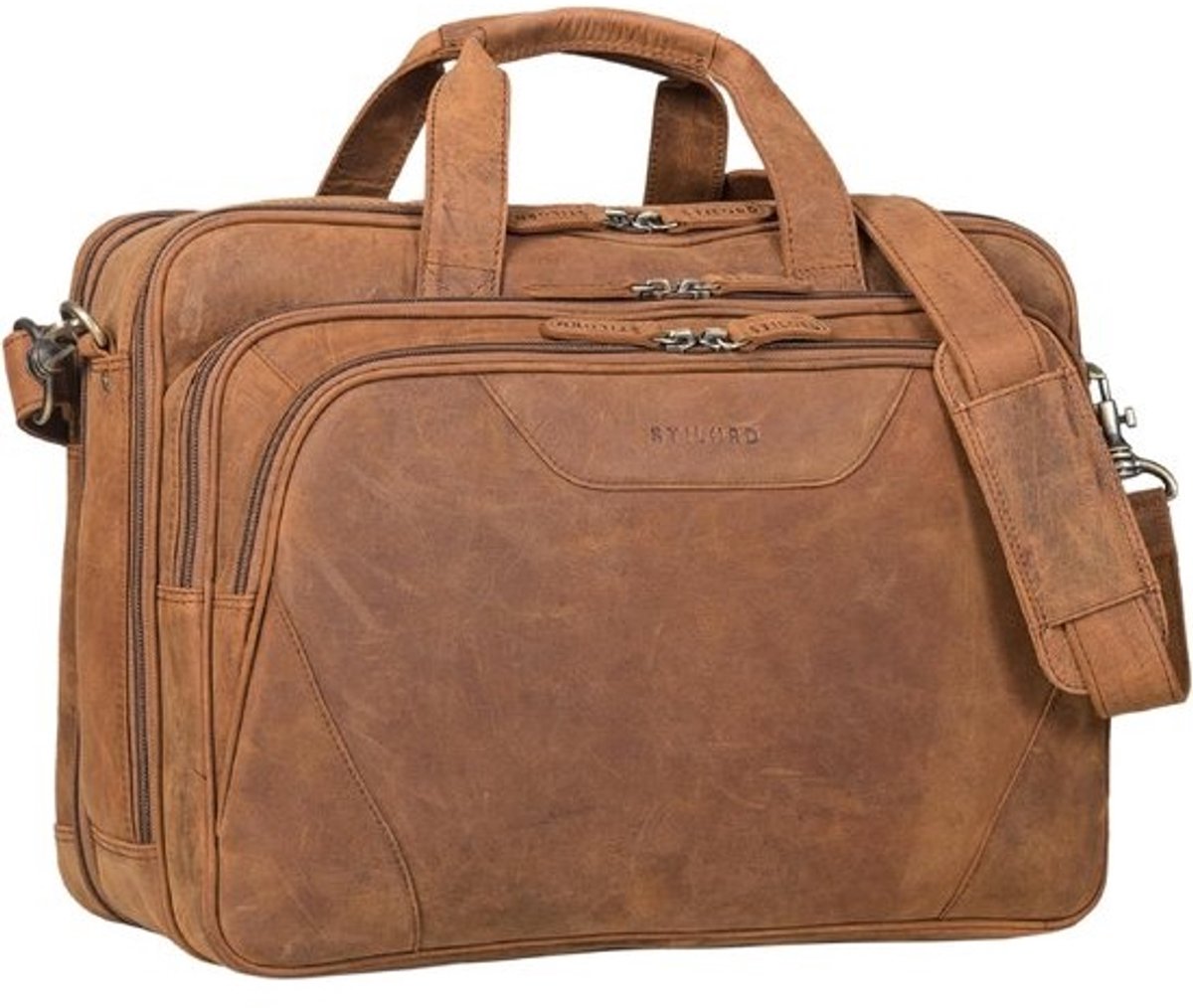 Leren Aktetas - Laptoptas Schoudertas - Zakelijk Organiseren - Flexibele Indeling - 47 x 33 x 17 cm - Vintage Bruin