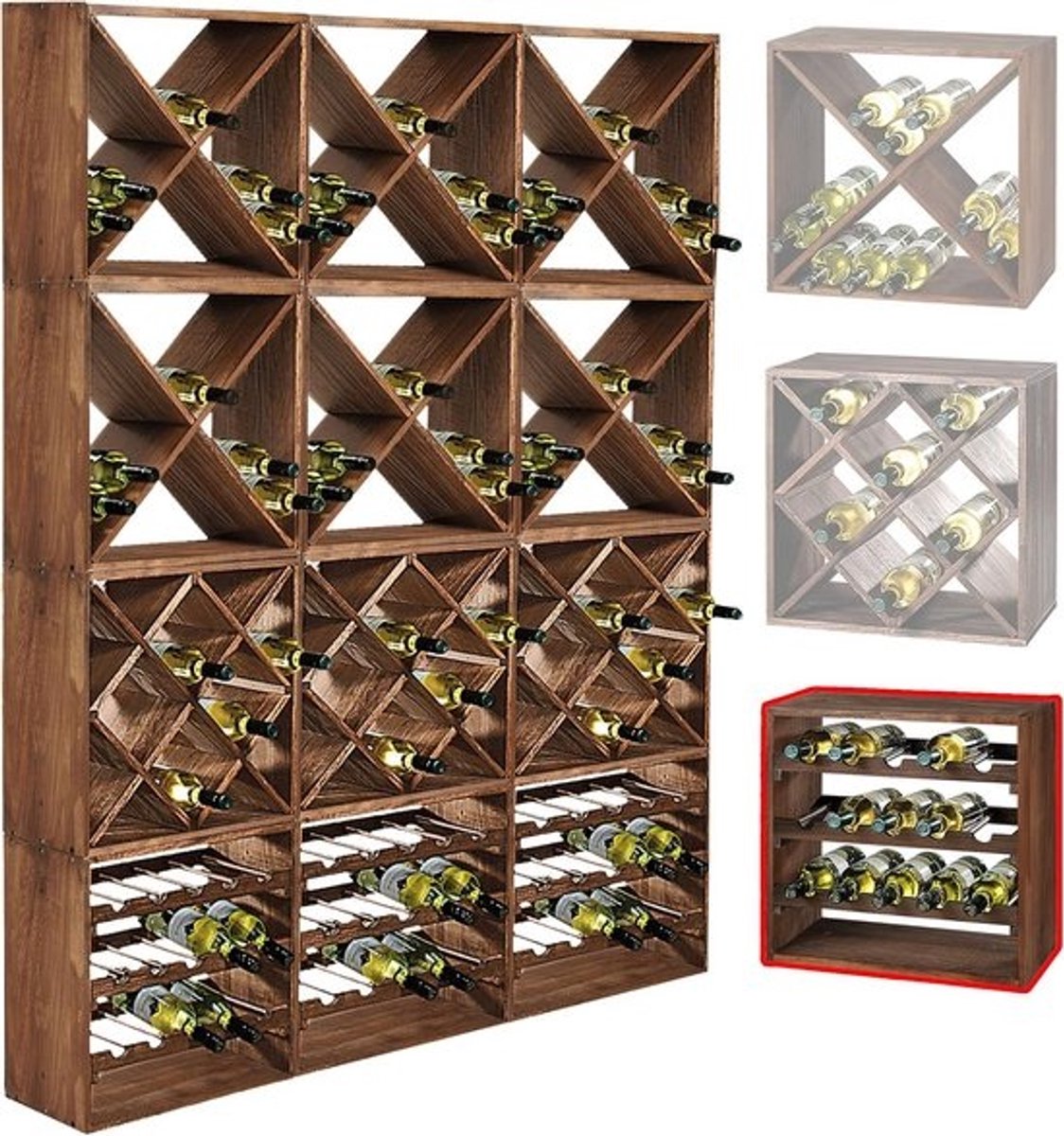 Houten Wijnrek Module Systeem Kubus 50 - Flexibele Opslag tot 24 Flessen