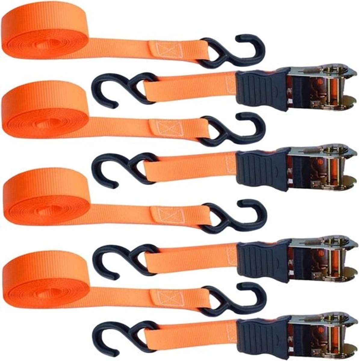 Spanbanden Set - Sjorbanden Bevestigingsmateriaal - Goederen Vervoeren - Versterkte Naden - 4x 5 Meter - Oranje