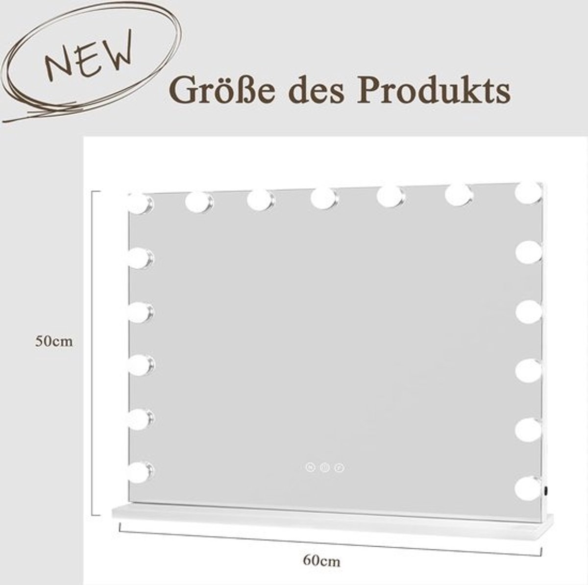 Verlichte Make-up Spiegel met LED Lampen en USB, 17 Dimbare LED Lampen, 3 Kleurtemperaturen, Cosmetische Spiegel 60X50 cm - Wit