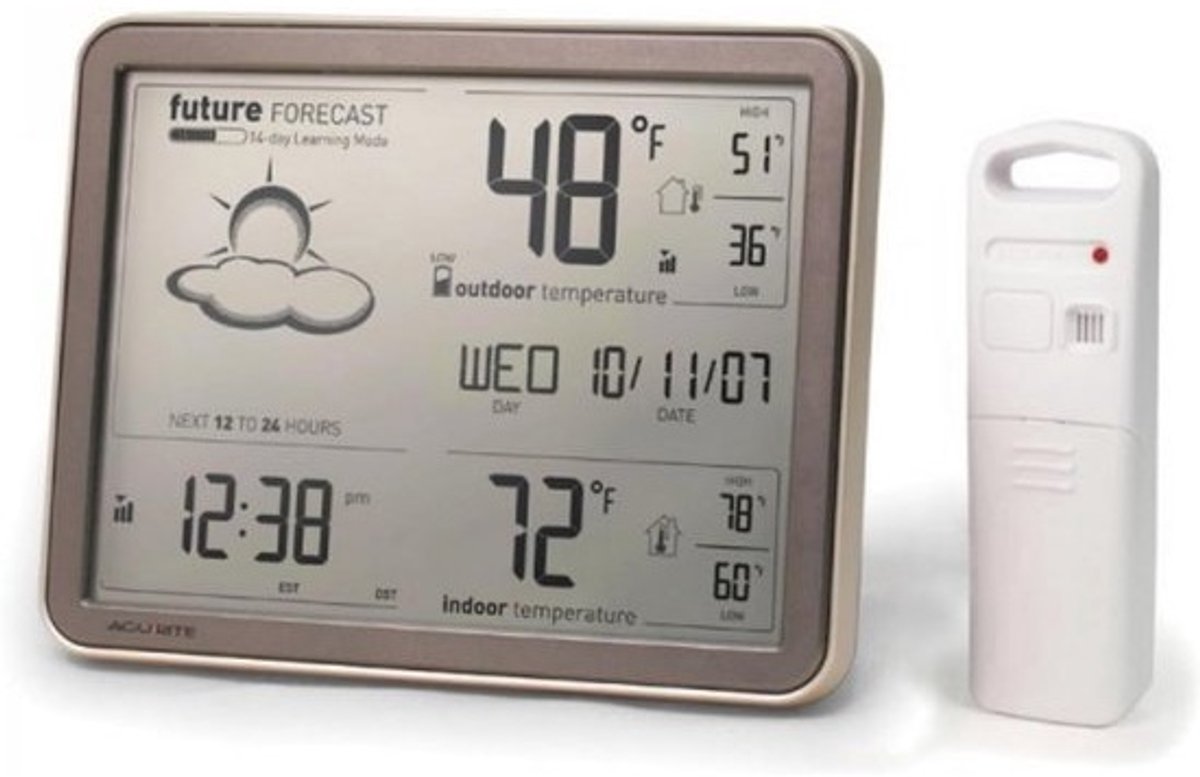 Draadloos Weerstation met Groot Display en Atoomklok - Zelflerende Voorspelling