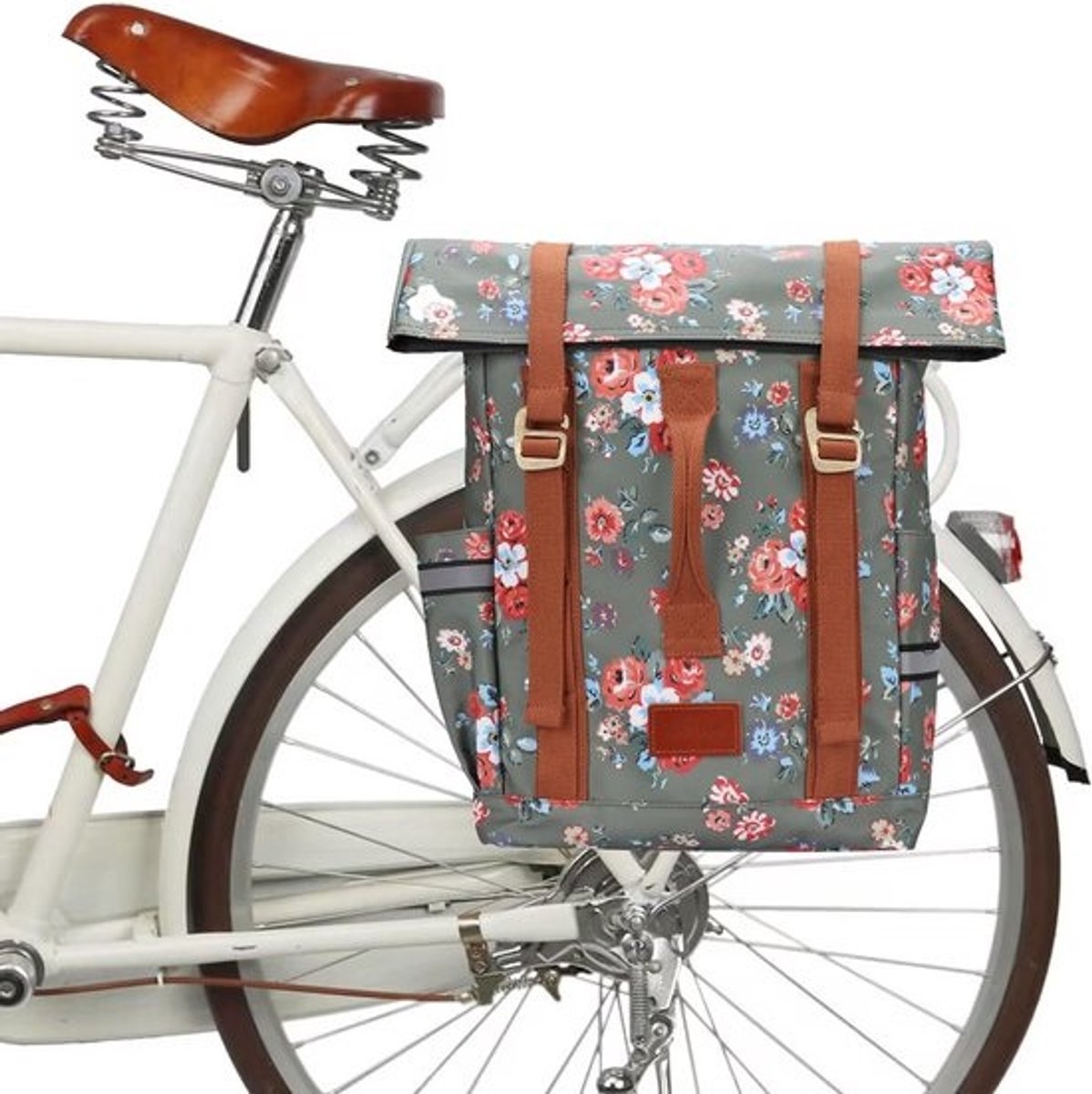 Fiets Laptop Tas - Rugzak Drager - Outdoor Reizen - Verborgen Riemen - 16 Inch Laptop - Bloem Groen