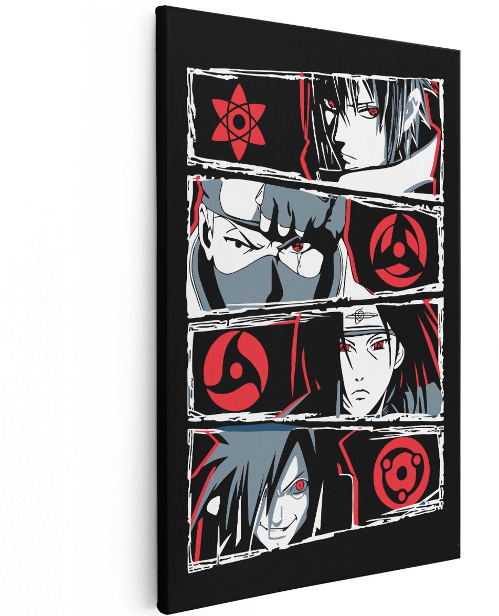 Artaza Canvas Schilderij Naruto - 120x180 cm - Groot - Wanddecoratie Sharingan - Muurdecoratie Anime Collage - Schilderijen Jongens Slaapkamer - Rood Zwart