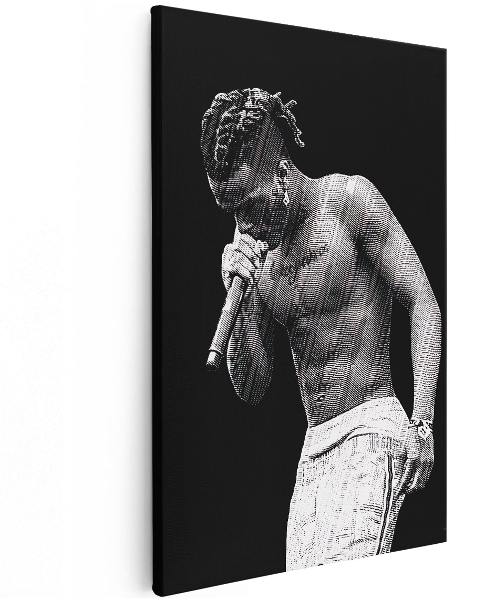 Artaza Canvas Schilderij XXXTentacion in het Zwart Wit - 120x180 cm - Groot - Muurdecoratie - Canvas Print