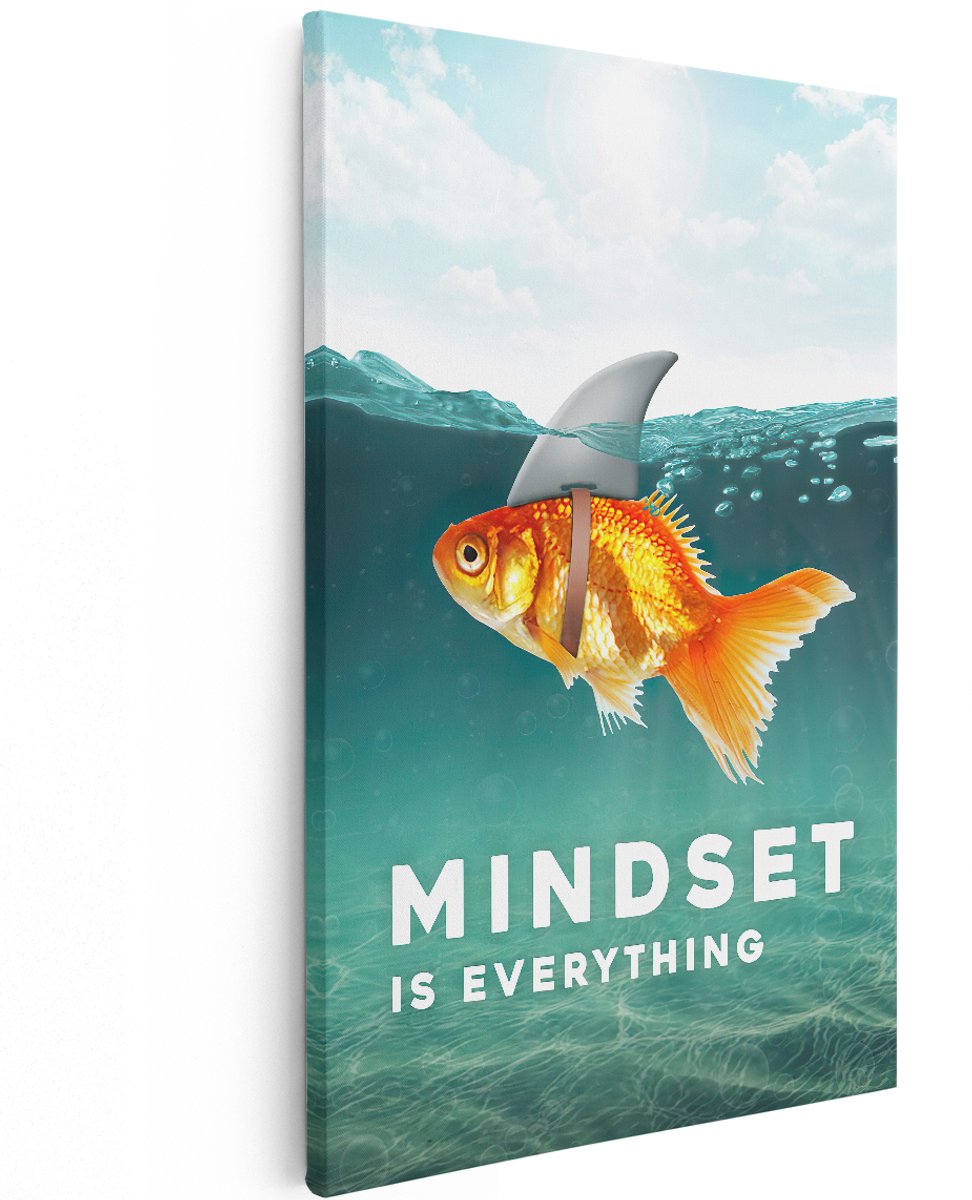 Artaza Canvas Schilderij Mindset is Everything - Motivatie Quote - Haai - 120x180 cm - Groot - Muurdecoratie - Canvas Print