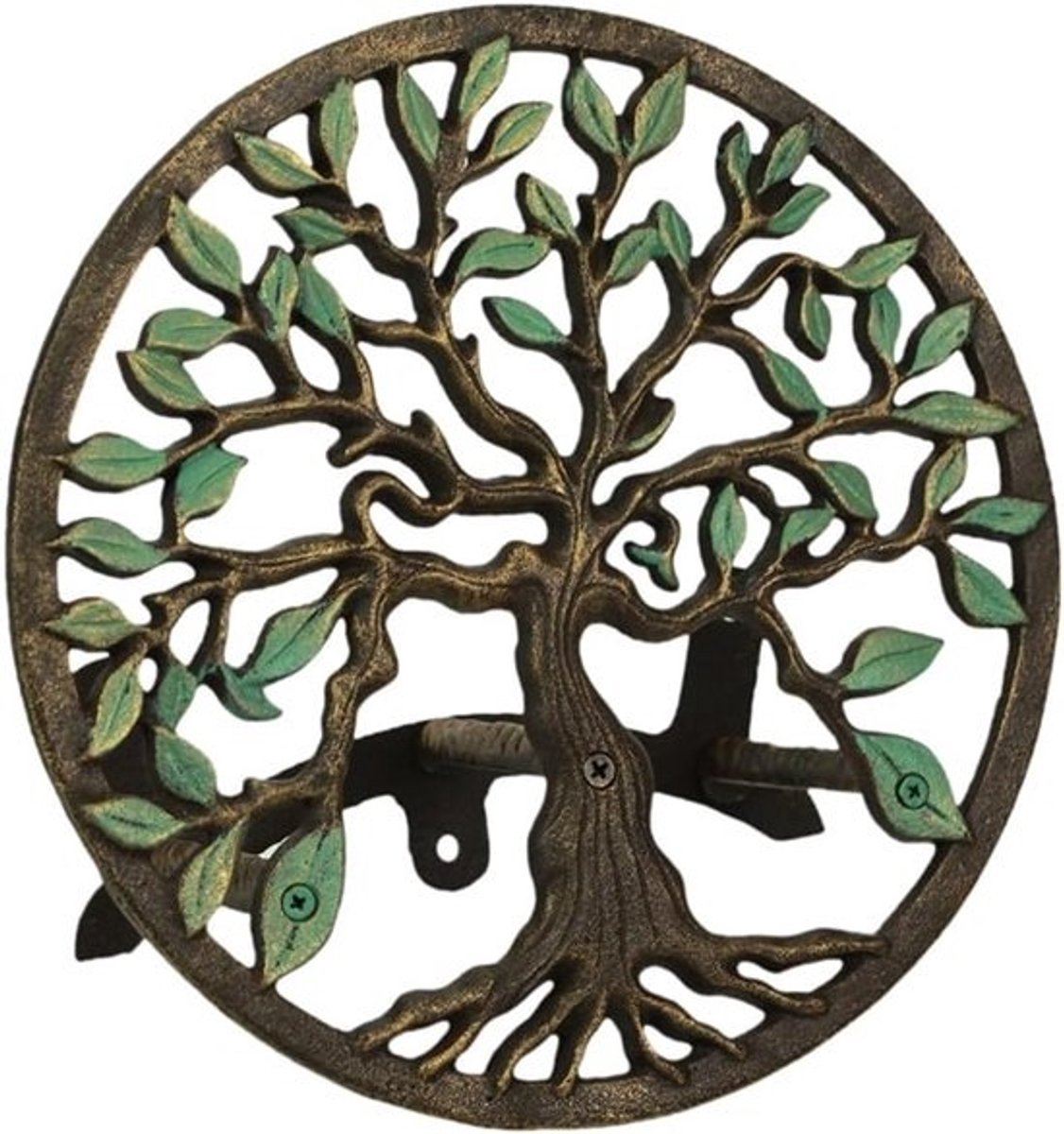 Levensboom Slanghanger - Wandhouder Decoratie - Tuin Organiseren - Gietijzer Vakmanschap - 30 cm Diameter - Groen Brons