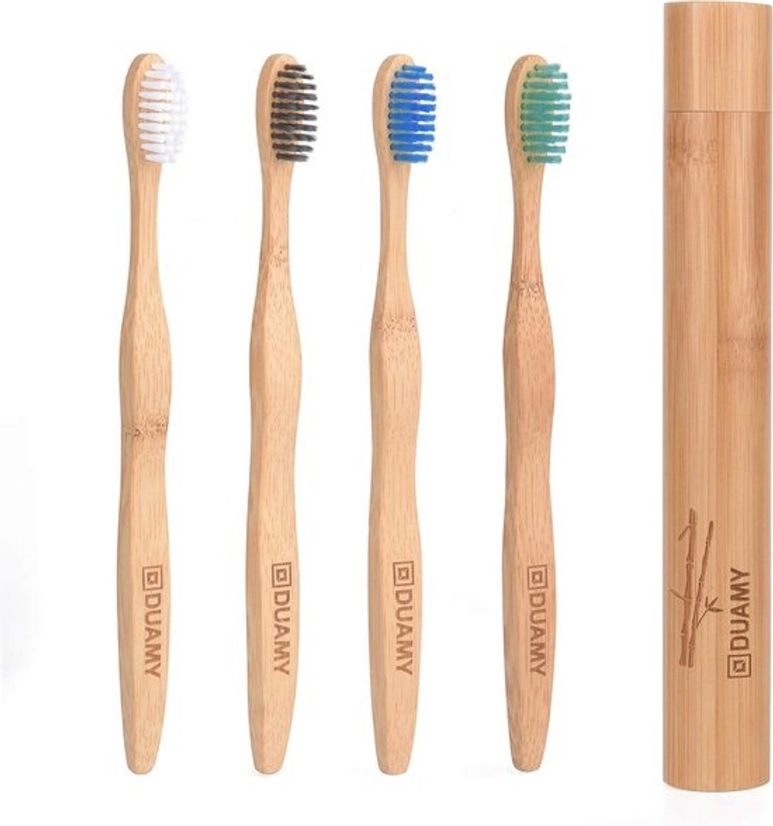 Bamboe Tandenborstel Set met Reisetui - 100% Organisch, Biologisch Afbreekbaar en Sensitief voor Tandvlees