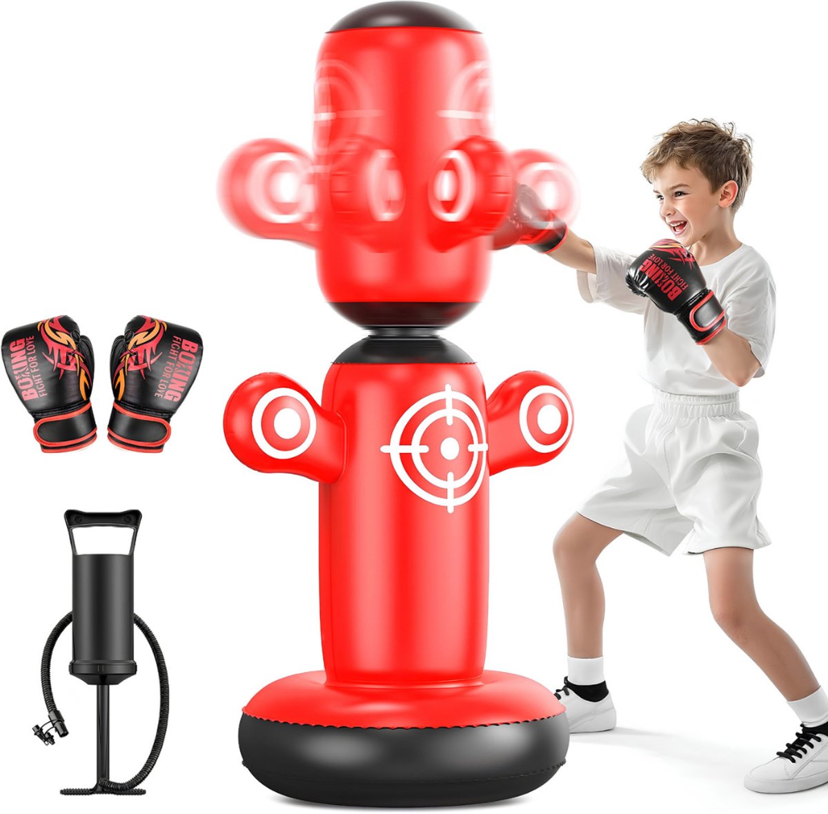 KIRA® Bokszak - Stabiele Bokspaal - Bokszak voor Kinderen - Rood - 66cm x 66cm x 163cm