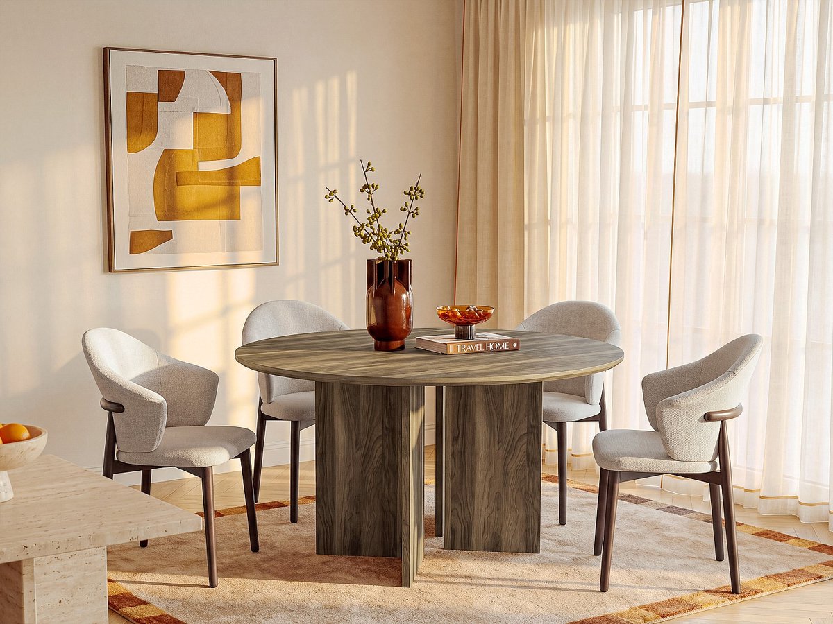 Vente-unique Ronde eettafel voor 6 personen - Natuurlijk donker TOPANIA