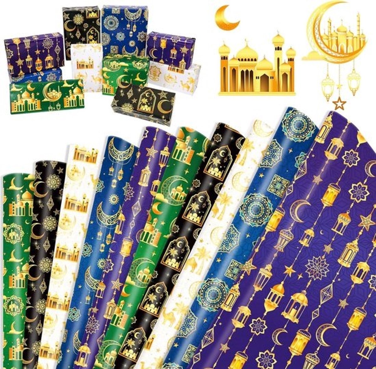 10 Vellen Feestelijk Cadeaupapier voor Eid en Ramadan Versieringen