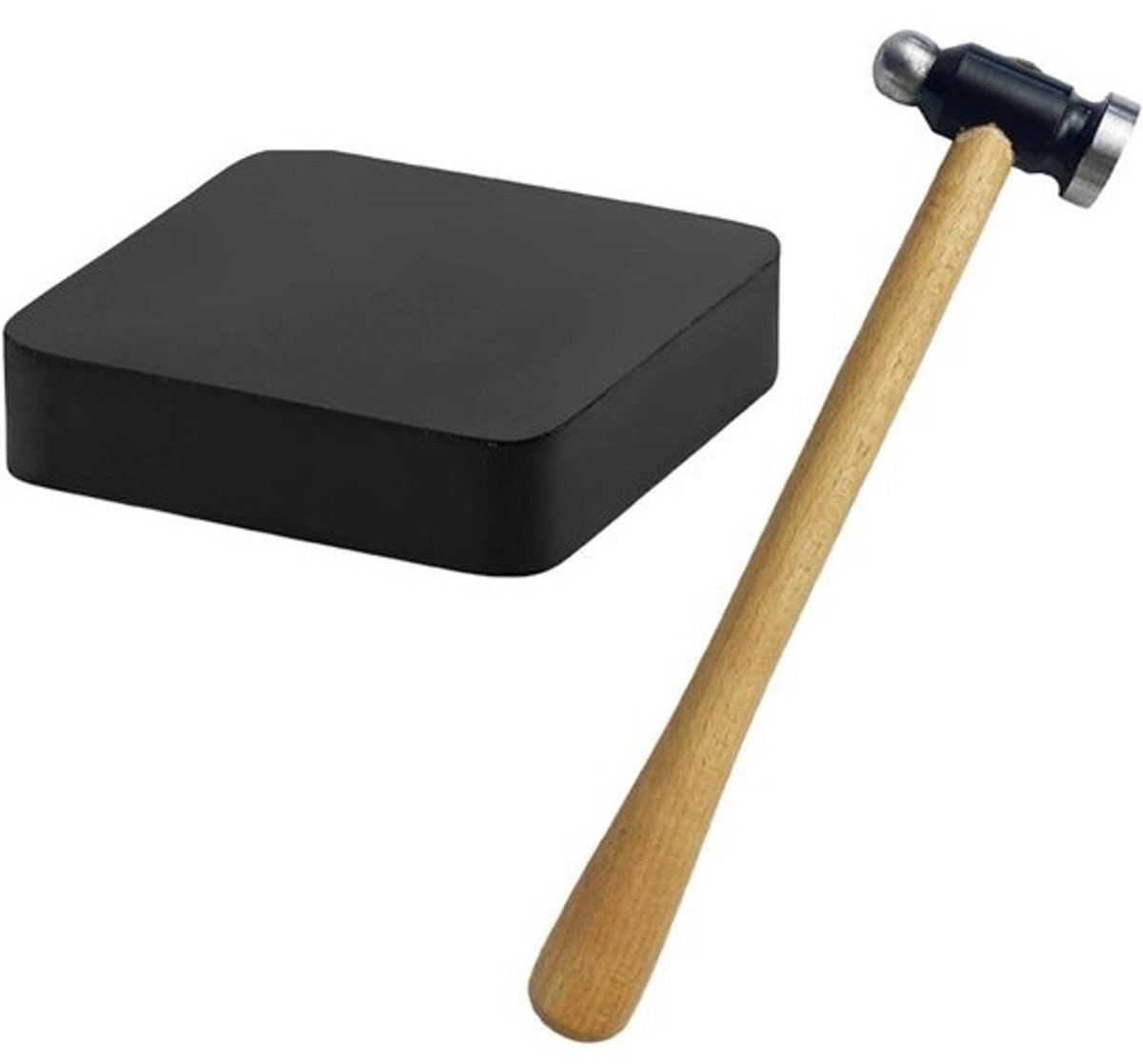 Sieraden Hamer Set - Metaal Bewerkingshamer - Sieraden Vormen - Schokabsorberend Blok - 10x10cm Blok - Hout Zwart