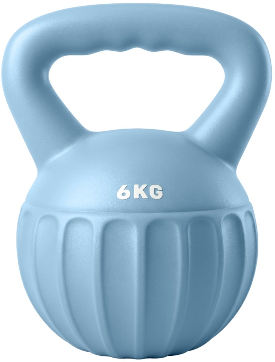 Kettlebell‑6kg‑zandgevuld‑voor beginners‑thuiskrachttraining‑17x17x23cm‑blauw