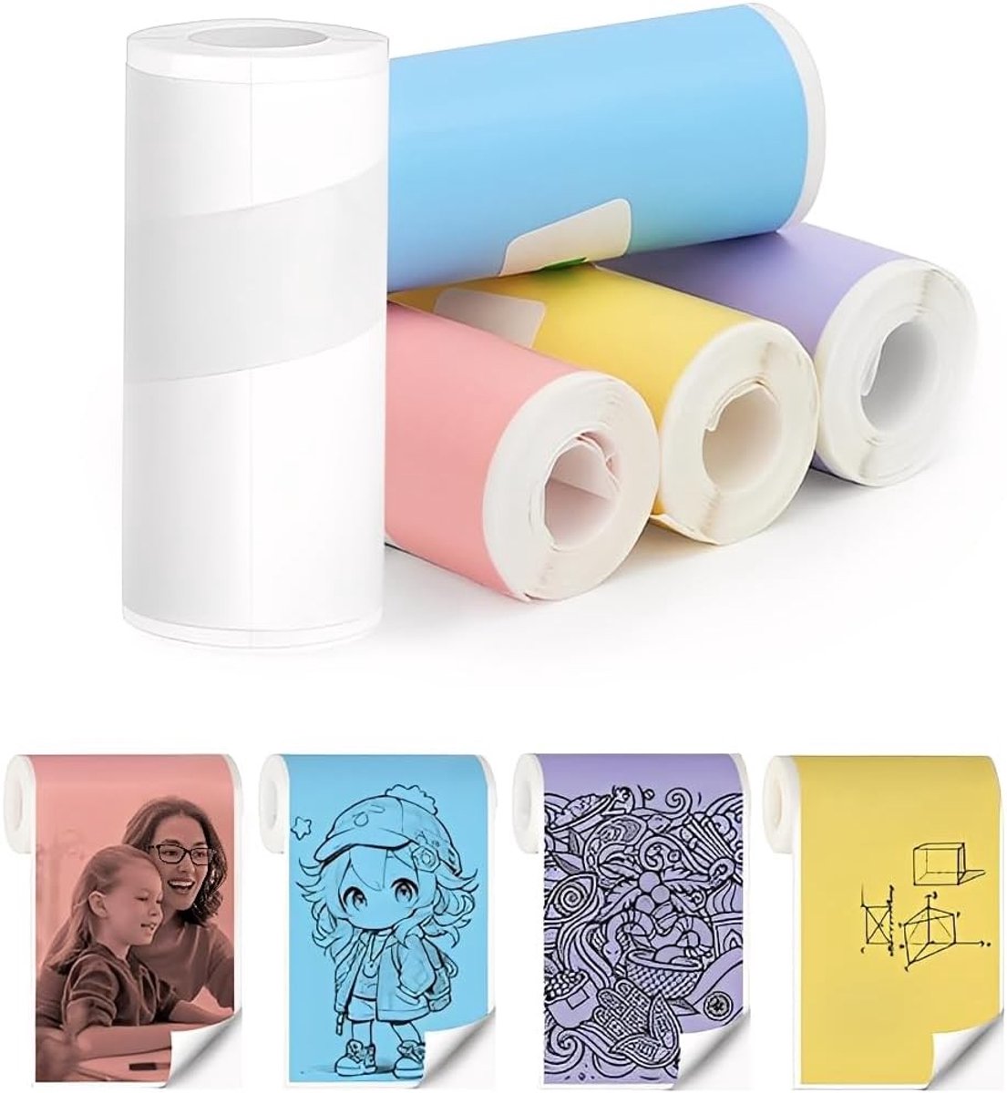 Vijf Rollen Thermisch Papier voor Kindercamera's, Kleur, Herbruikbaar, Ideaal voor Scrapbooking, Foto's en Notities, 57 x 25 mm