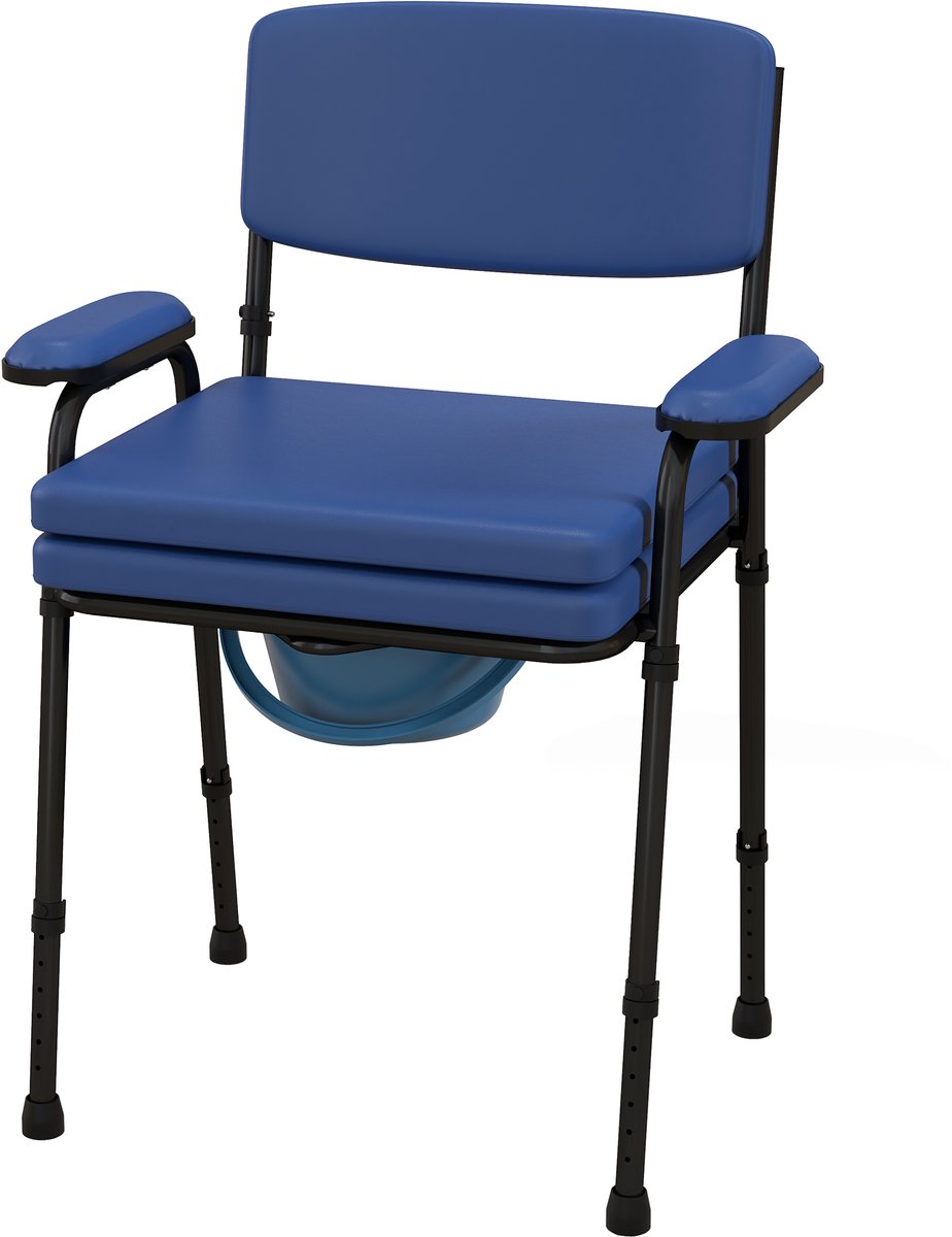 Toiletstoel, toiletstoel, potje voor volwassenen, blauw | Antislip, 5-1 multifunctioneel, in hoogte verstelbaar, afneembare emmer, zitting en gevoerde armleuningen