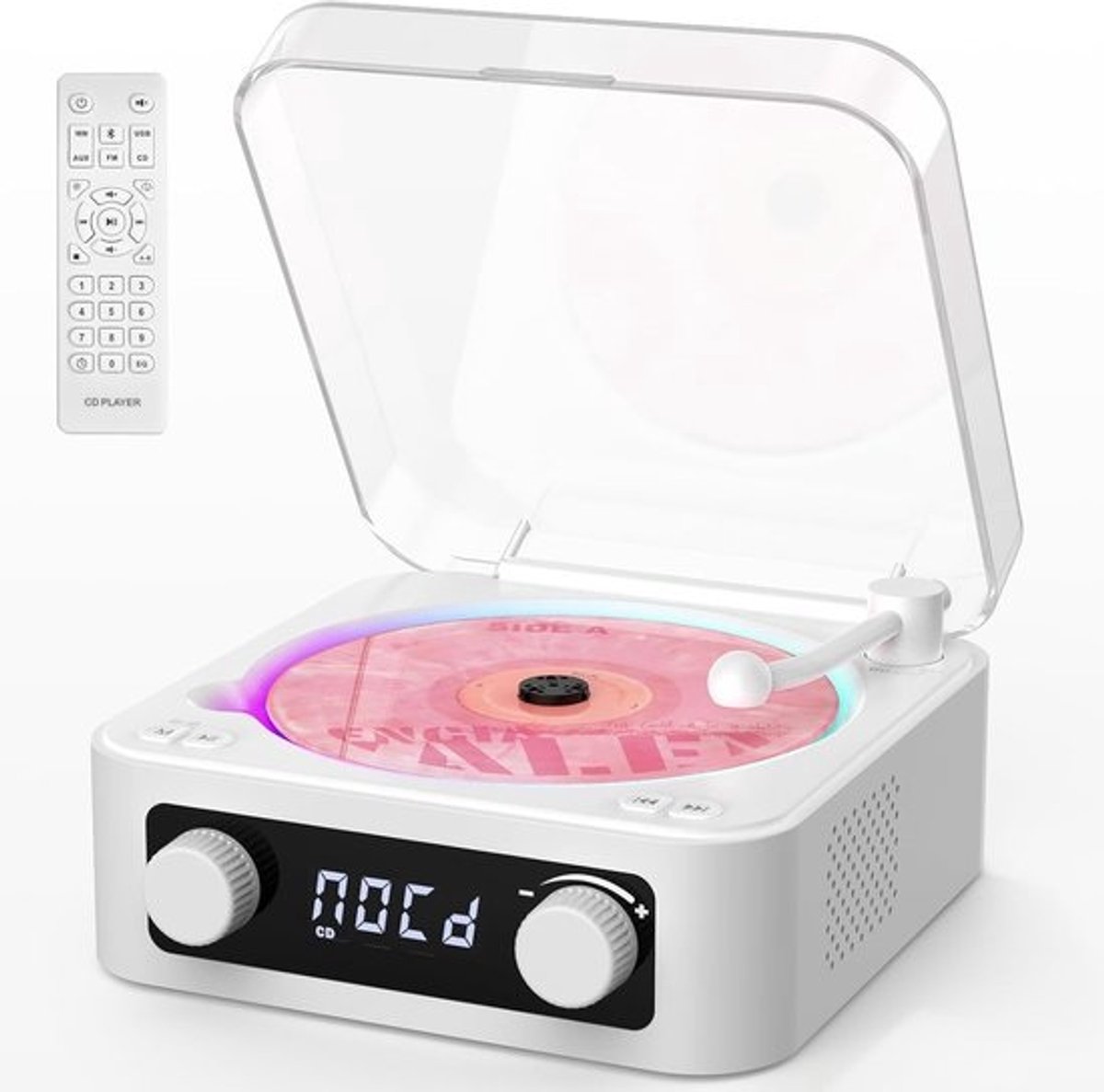 Draagbare CD Speler - Muziekspeler Home - Thuis Luisteren - Bluetooth In En Uit - Met Afstandsbediening - Wit
