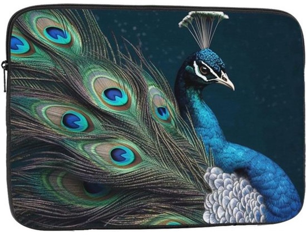 Laptophoes Blauwe Pauw - Notebook Tas - Apparaat Beschermen - Waterbestendig Ontwerp - 12 inch - Zwart