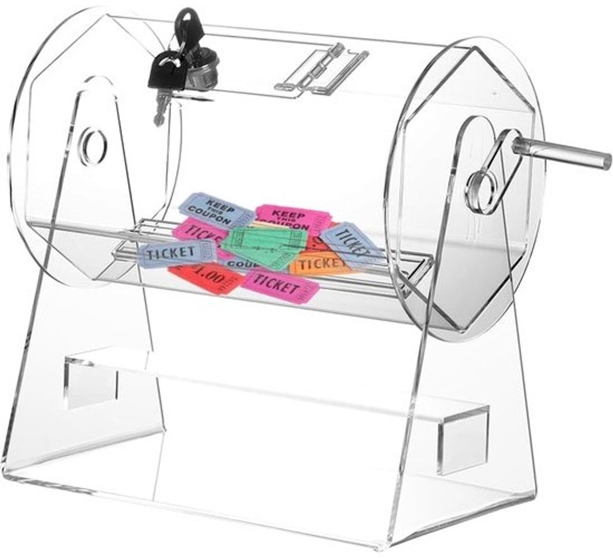 Loterij Ticket Spinner - Loterij Trommel - Loterij Trekkingen - Afsluitbare Sleuf - 30x19x30 cm - Doorzichtig