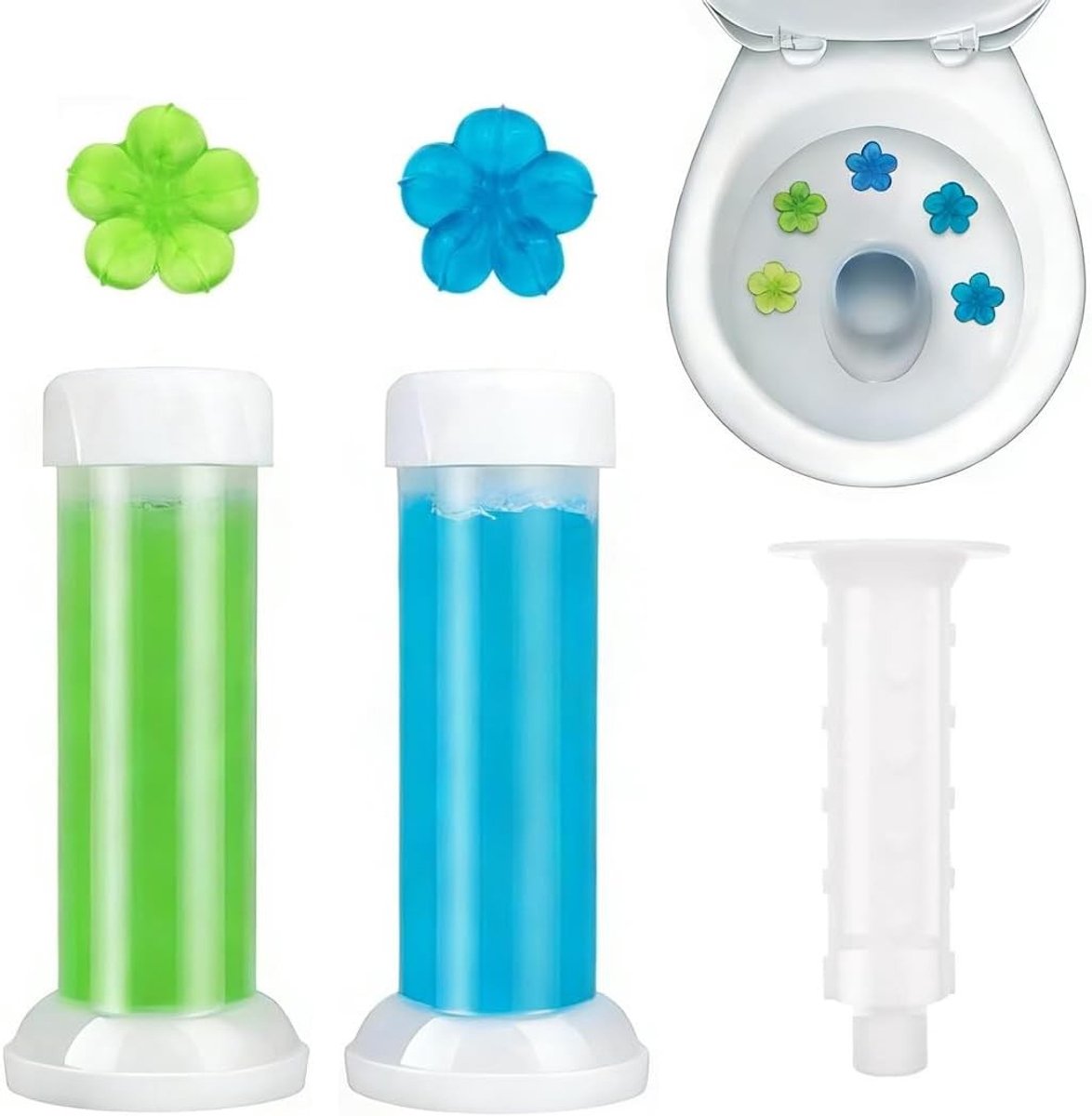 Geurende toiletgel, 2 stuks, effectief tegen badgeuren, met bloemengeur en praktische toepassing voor een frisse badkamer