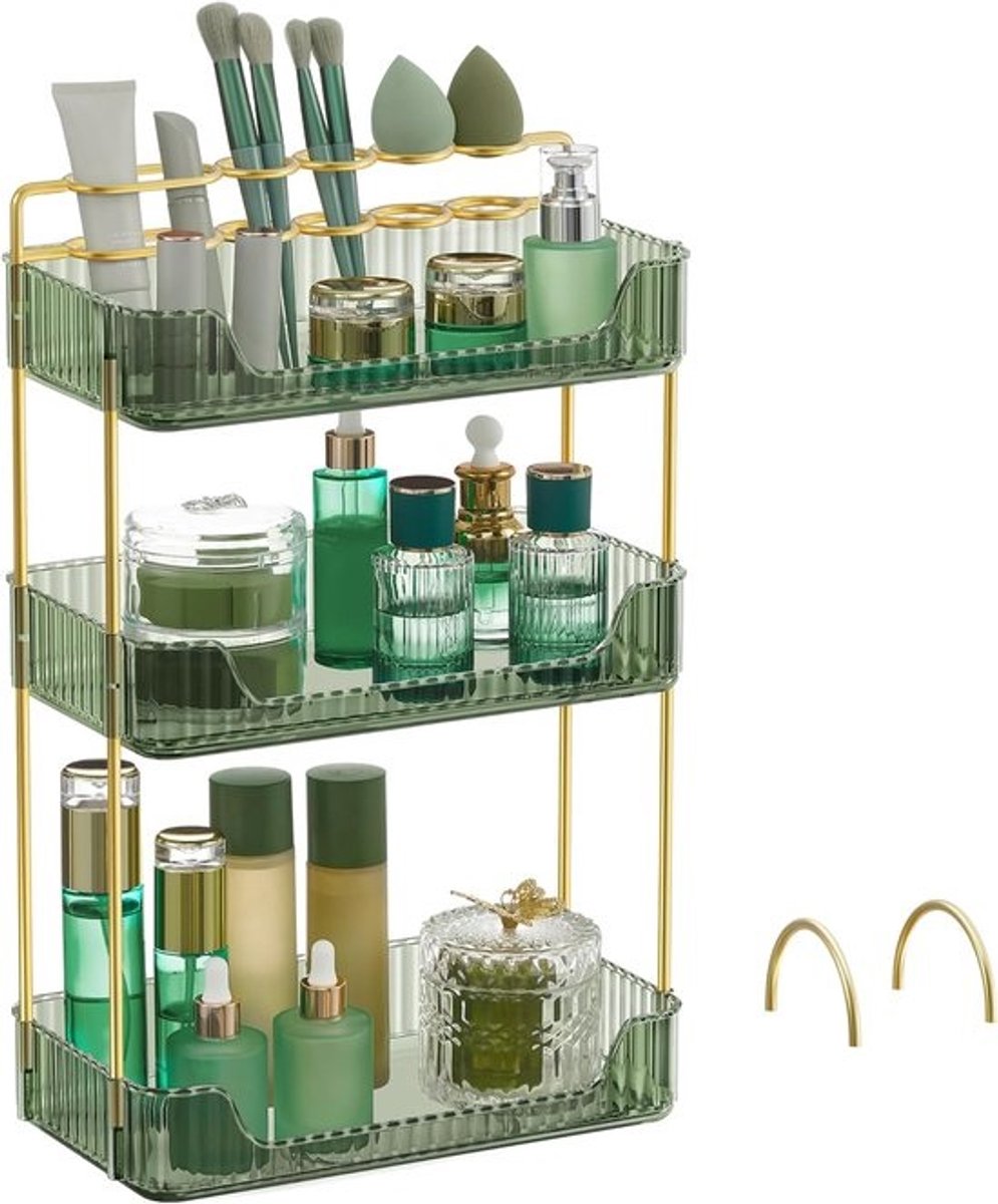 Make-up Organizer - Cosmetica Opberger - Sieraden Opbergen - Drie Niveaus - 48 x 16.8 x 48 cm - Lichtgroen