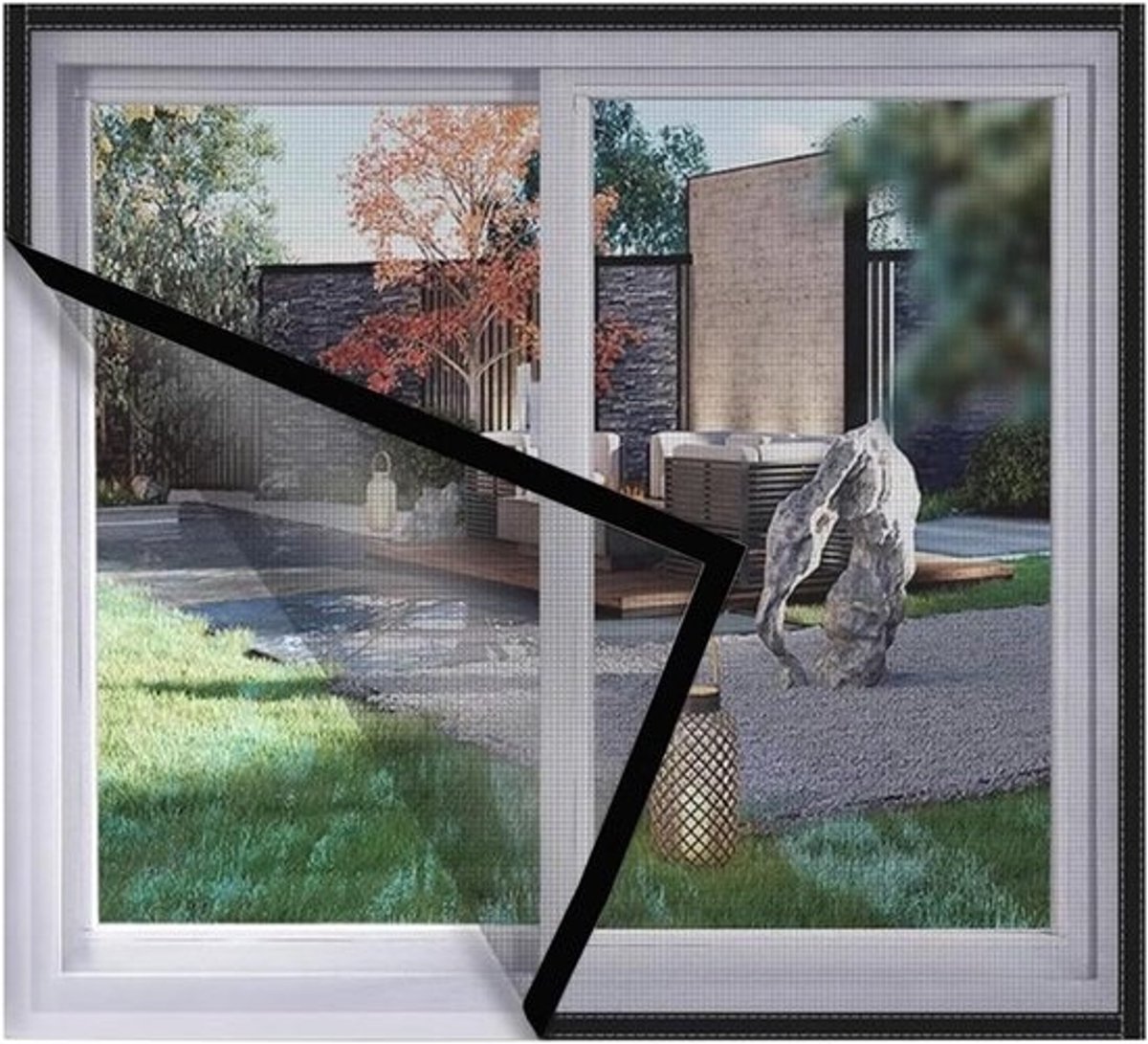 Raamhor - Vliegengaas Gordijn - Insecten Buiten Houden - Geen Boren Nodig - 70x125cm - Zwart