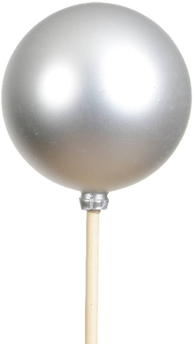 Kaemingk Kerstbal op stok Ø 6 cm 36 cm zilverkleurig mat