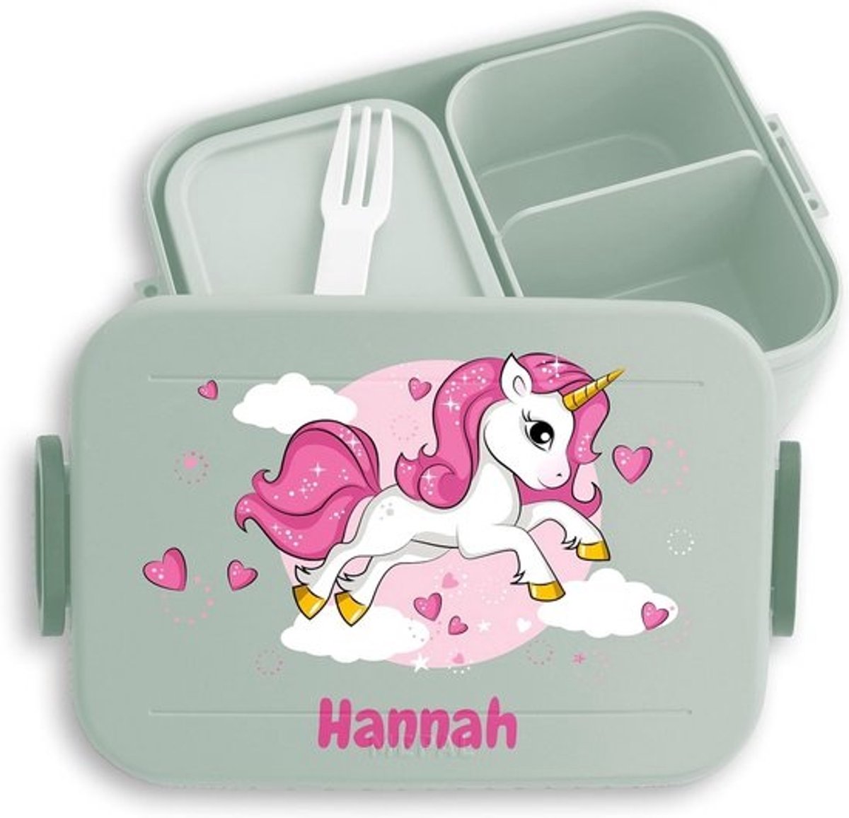Personaliseerbare Bento Lunchbox met Naam - 900 ml - Unicorn Design - Groen - Voor Kinderen