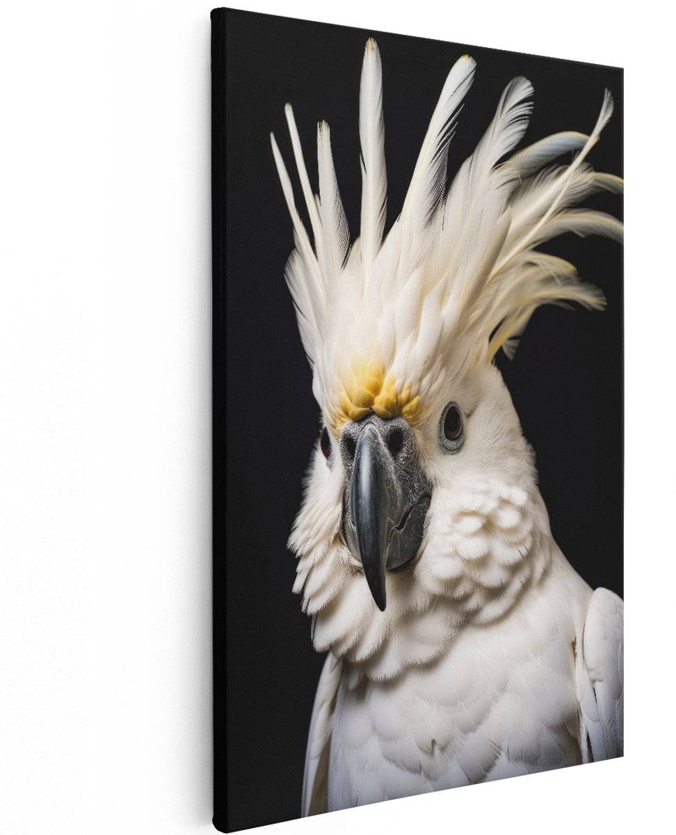 Artaza Canvas Schilderij Kaketoe - 120x180 cm - Groot - Wanddecoratie Vogels - Muurdecoratie Dieren - Decoratie Witte Papegaai - Zwart