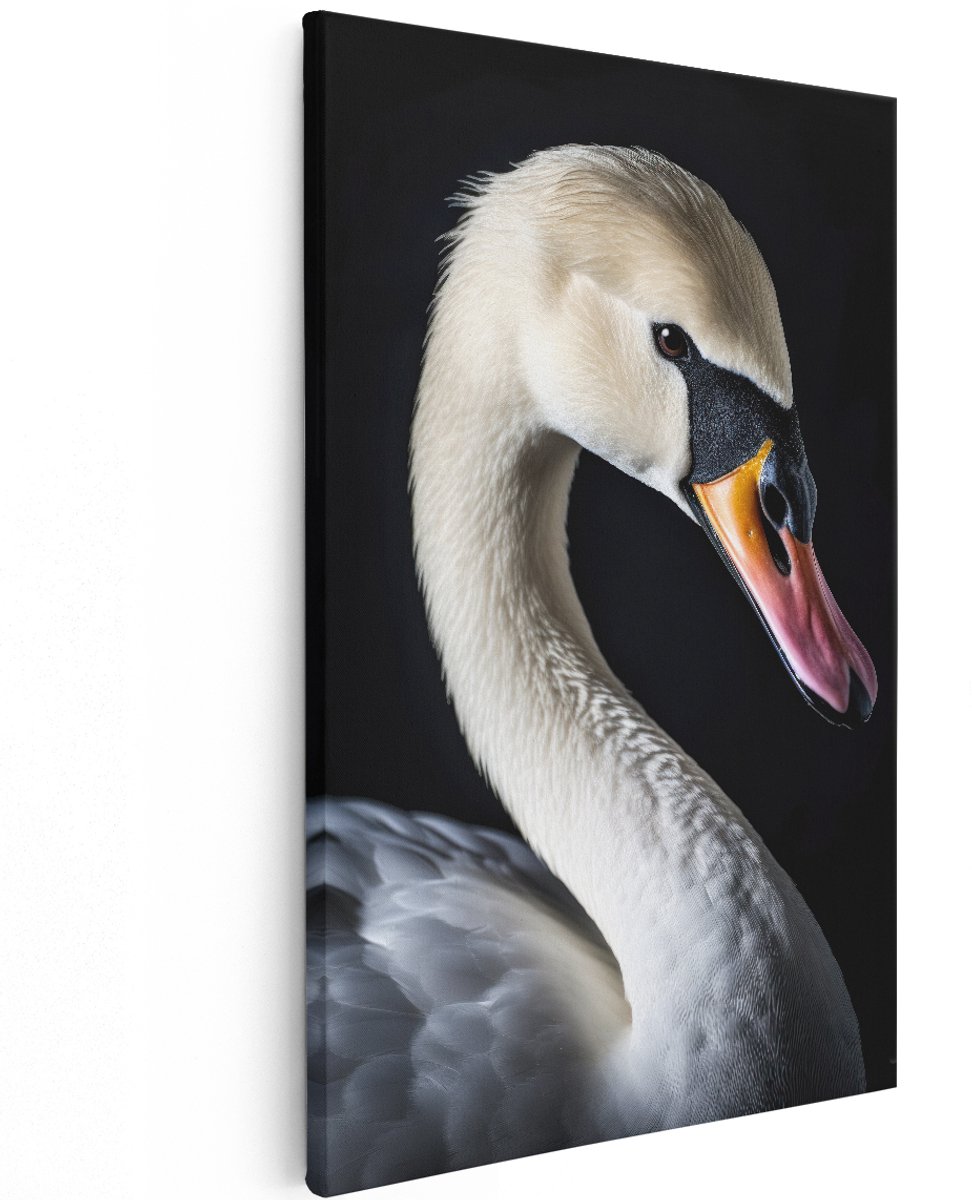 Artaza Canvas Schilderij Zwaan - 120x180 cm - Groot - Wanddecoratie Vogels - Muurdecoratie Dieren - Schilderijen Op Canvas Portret - Zwart