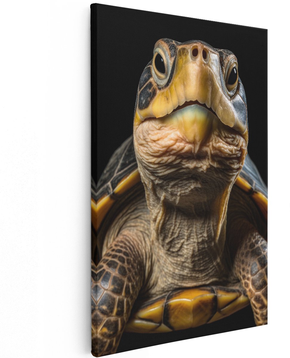 Artaza Canvas Schilderij Schildpad - 120x180 cm - Groot - Wanddecoratie Dieren - Muurdecoratie Portret - Decoratie Dierenkop - Zwart