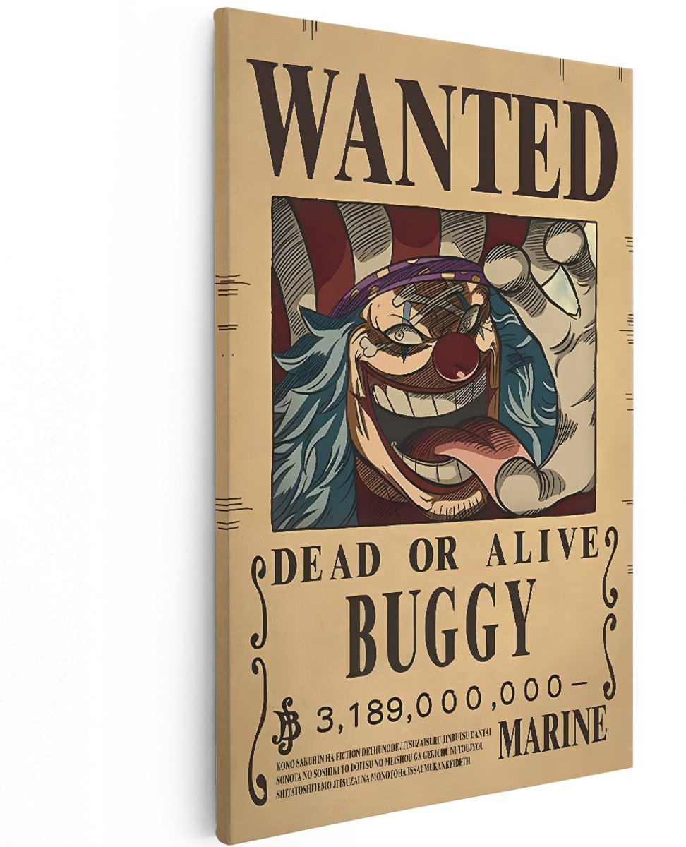 Artaza Canvas Schilderij Buggy De Clown - 120x180 cm - Groot - Wanddecoratie One Piece - Muurdecoratie Wanted Poster - Decoratie Jongenskamer
