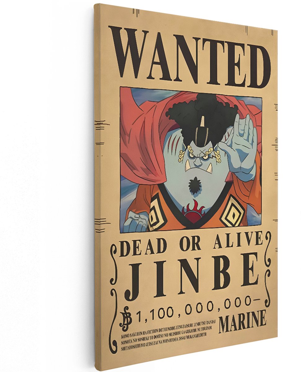 Artaza Canvas Schilderij Jinbe One Piece - 120x180 cm - Groot - Wanddecoratie Wanted Poster - Muurdecoratie Anime - Decoratie Slaapkamer Jongen