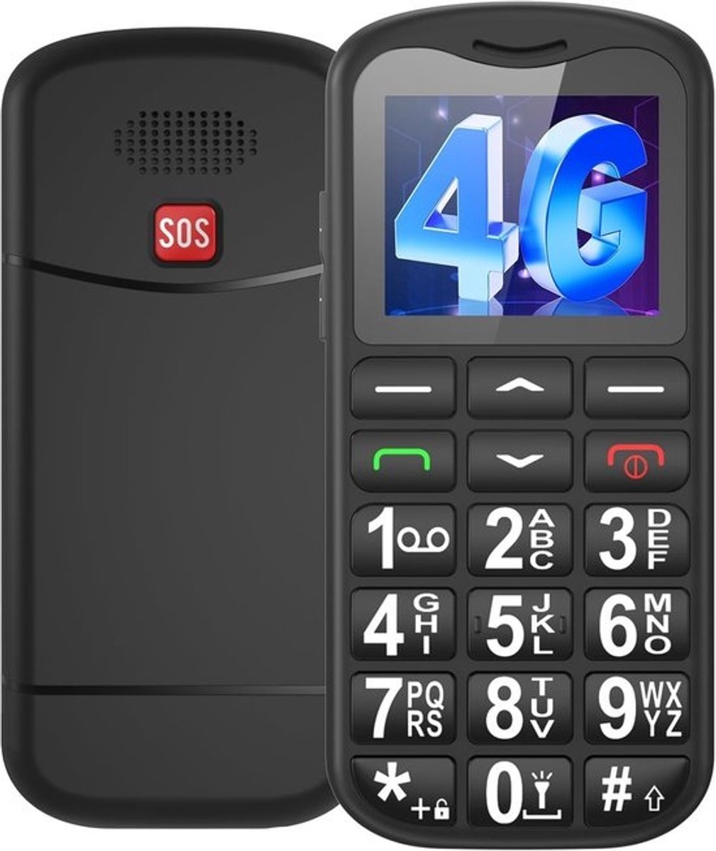 Seniorenhandtelefoon met Grote Toetsen en Oplaadstation - Dual SIM, SOS Noodknop, Zonder Abonnement