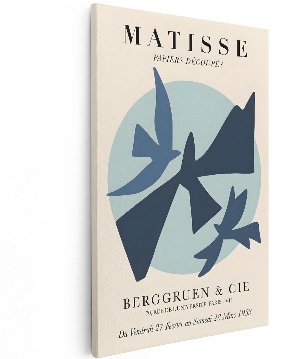 Artaza Canvas Schilderij Matisse - 120x180 cm - Groot - Wanddecoratie Vogels Abstract - Muurdecoratie Modern - Schilderijen Op Canvas - Blauw