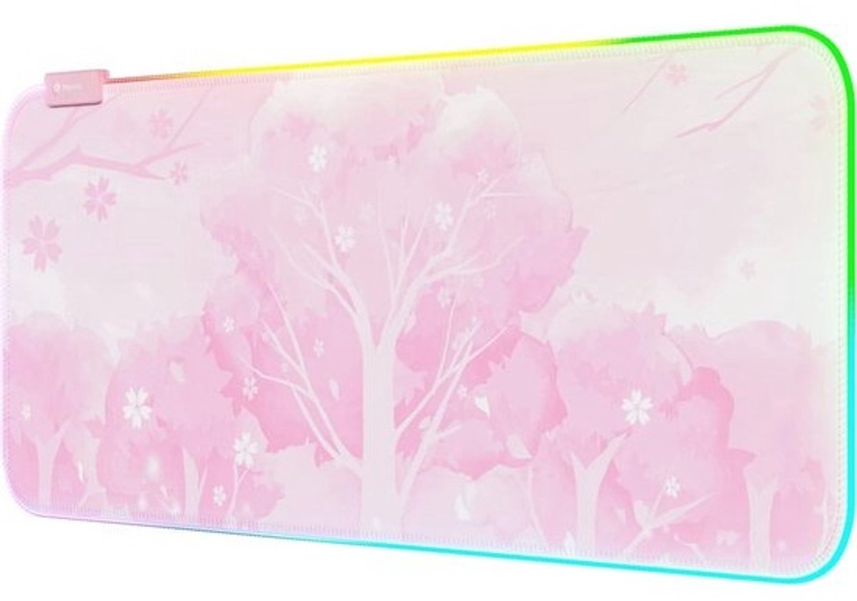 RGB Gaming Muismat XXL - Roze Kawaii Sakura - 14 Lichtmodi, Waterdicht, Antislip Ondergrond