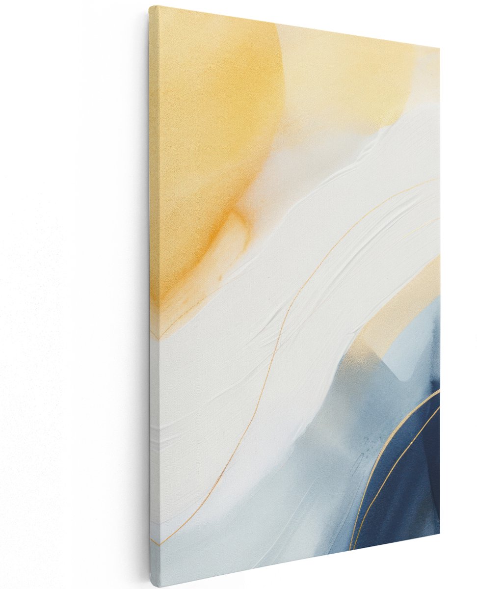 Artaza Canvas Schilderij Abstract - 120x180 cm - Groot - Wanddecoratie Goud - Muurdecoratie Modern - Decoratie Woonkamer - Blauw