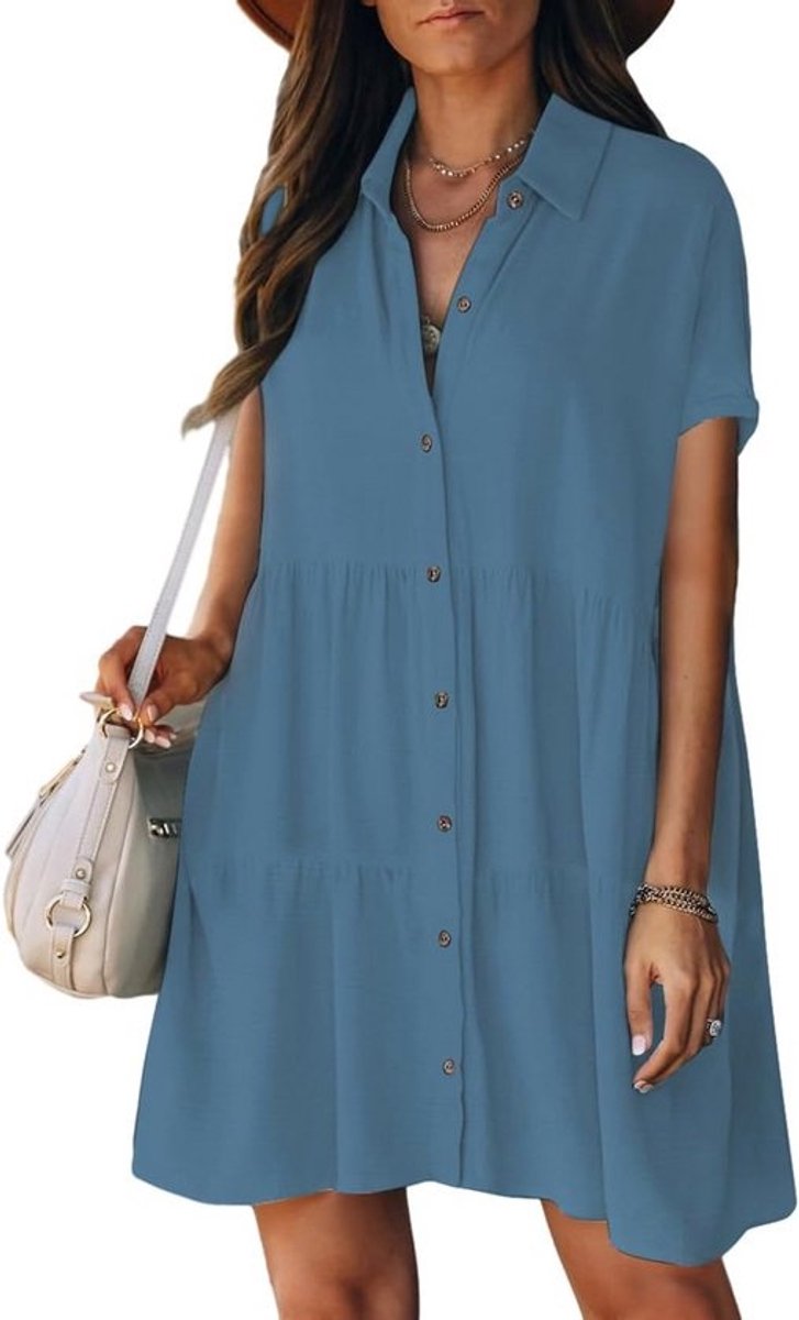 Dames Strandjurk met Knoopjes - Casual Zomerjurk voor Vakantie en Strand