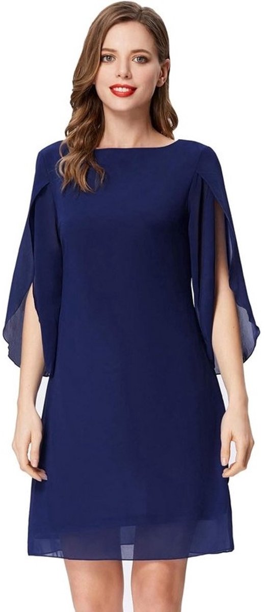 Elegante Dames Jurk Chiffon Ronde Hals Korte Mouwen Formele Casual
