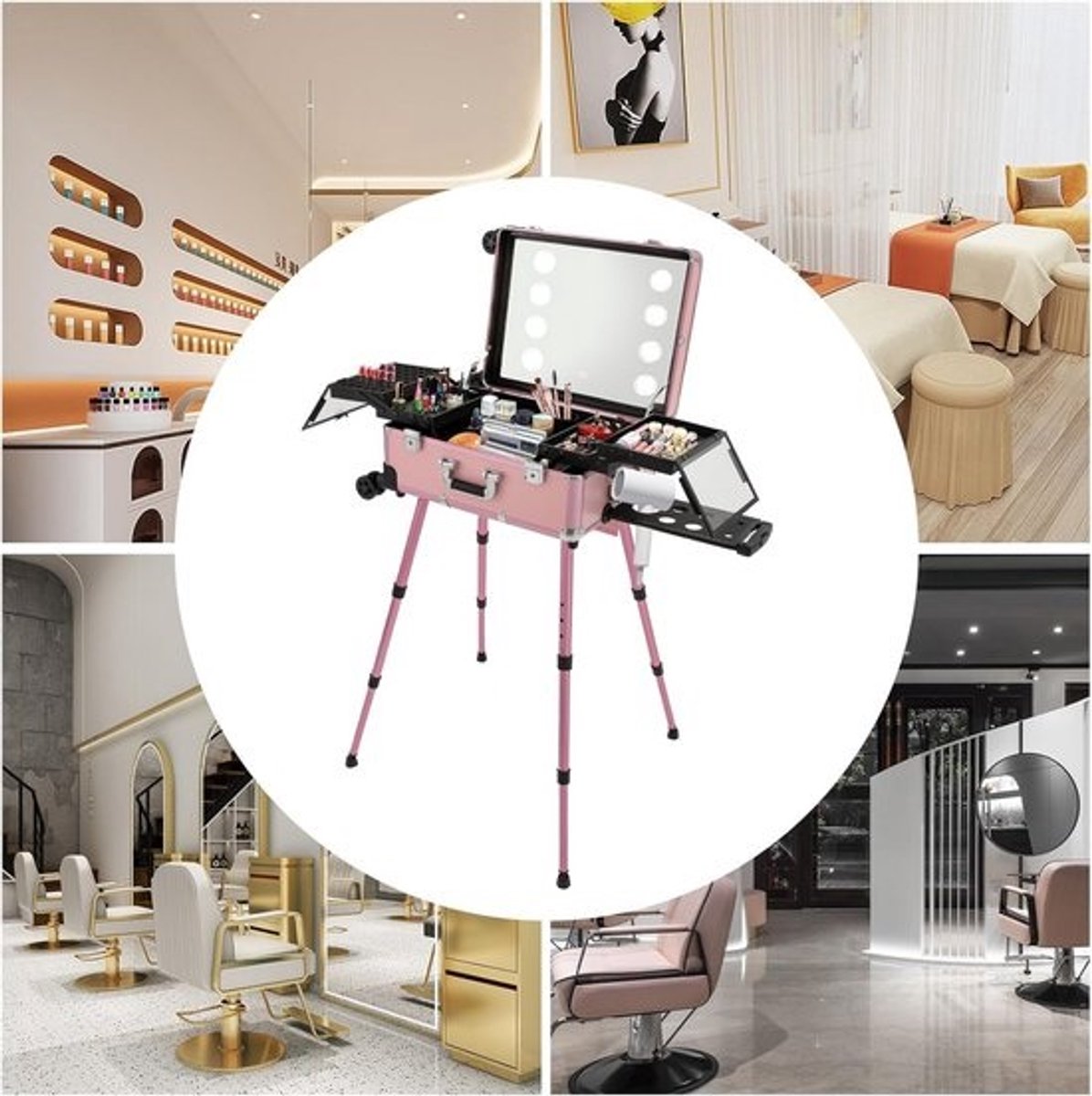 Grote Make-up Trolley Koffer met Spiegel en Verlichting - Professionele Reis- en Werkkoffer