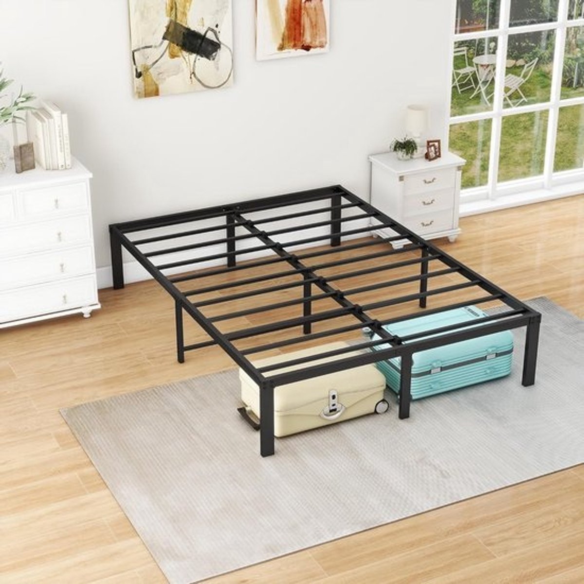 Metal Bed - Bedframe Met Opbergruimte - Slaapkamer Inrichten - Ruimte Onder Bed - 140x200 cm - Zwart
