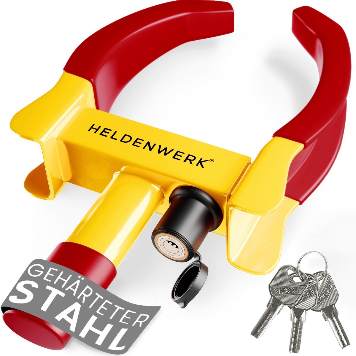 HELDENWERK Parkklauw wielklem met hoog veiligheidsslot en 3 sleutels, voor aanhanger, camper, caravan, auto - ShopVlot