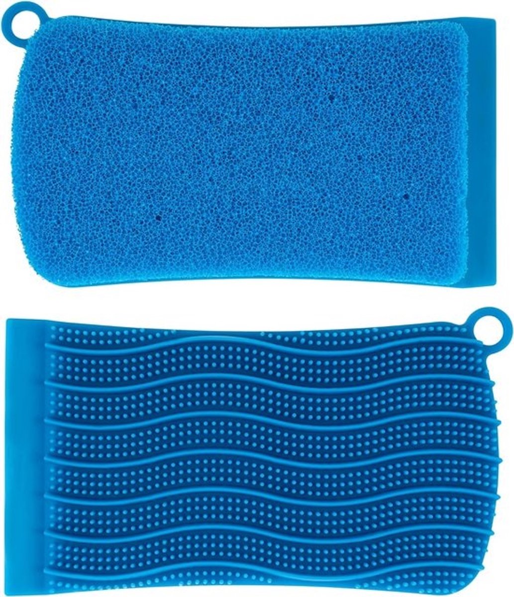 Siliconen spons vaatwasserborstel dubbelzijdig zacht en hard blauw