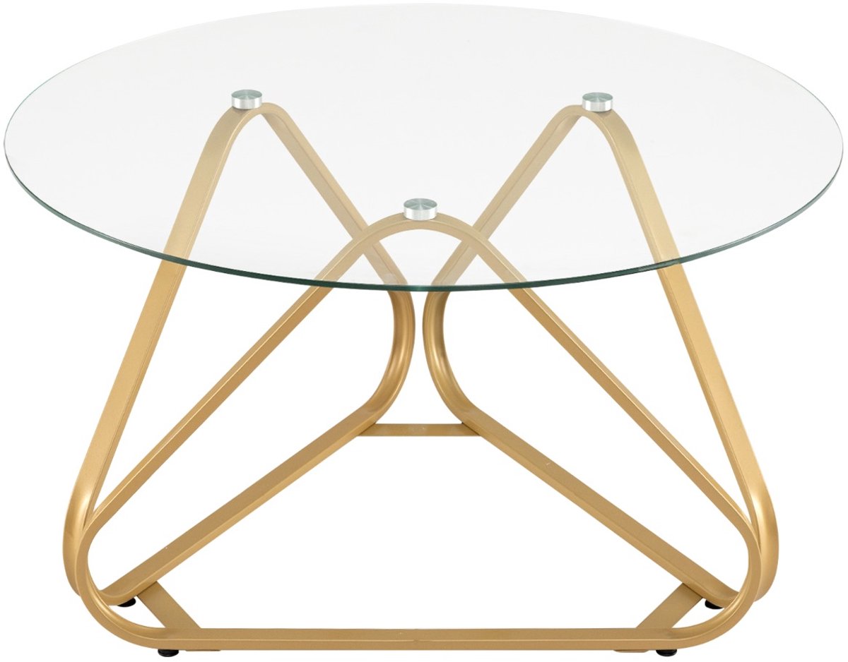 SureDeal® - Salontafel - Ronde Bijzettafel - Transparant Glazen Blad - Metalen Woonkamertafel Moderne - 80x80x45,5 cm - Goud