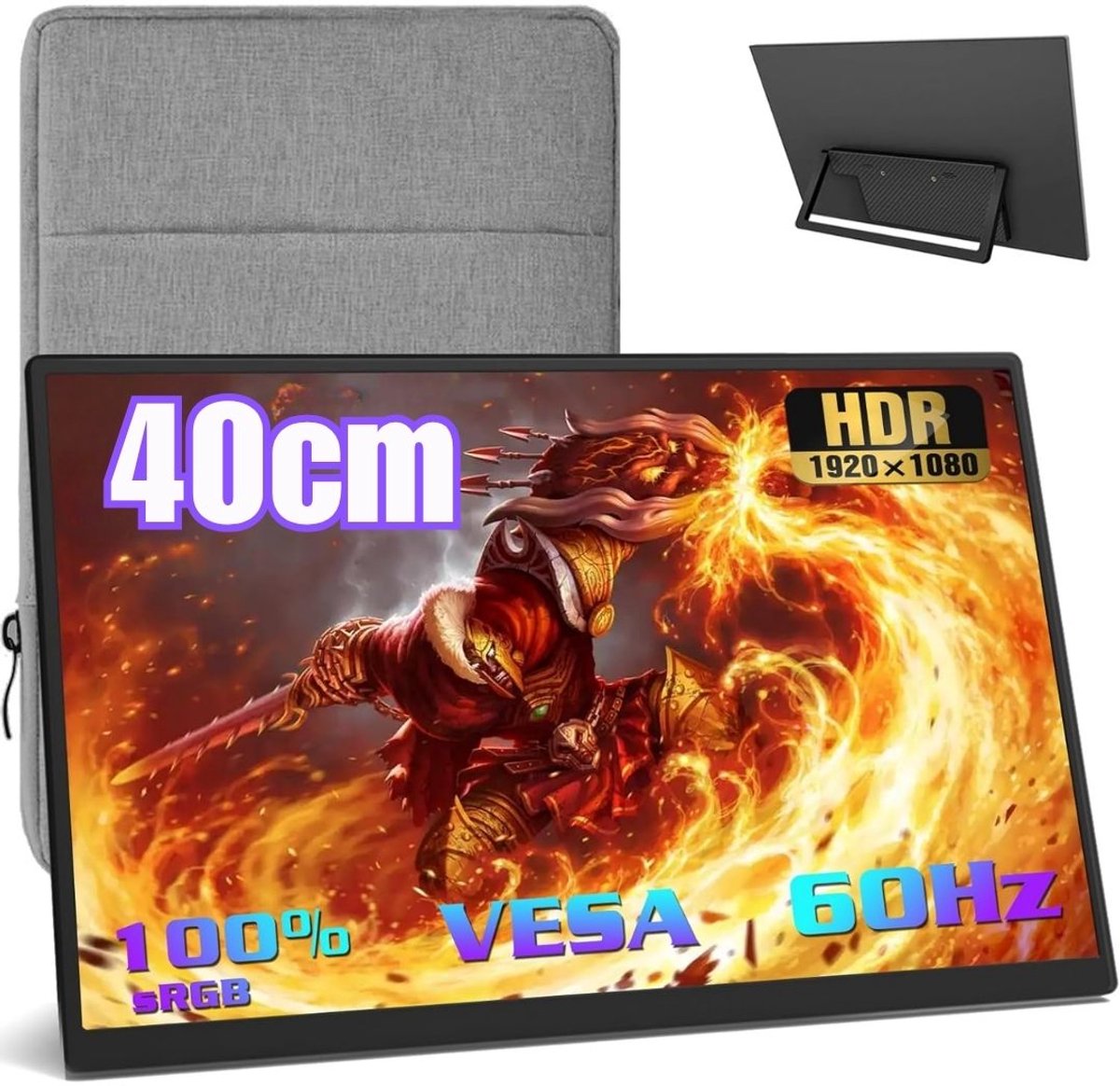 KIRA® Portable Monitor - Draagbare Monitor voor Laptop - Ultra-Slank Tweede Scherm - Zwart - 36cm x 21cm x 1cm