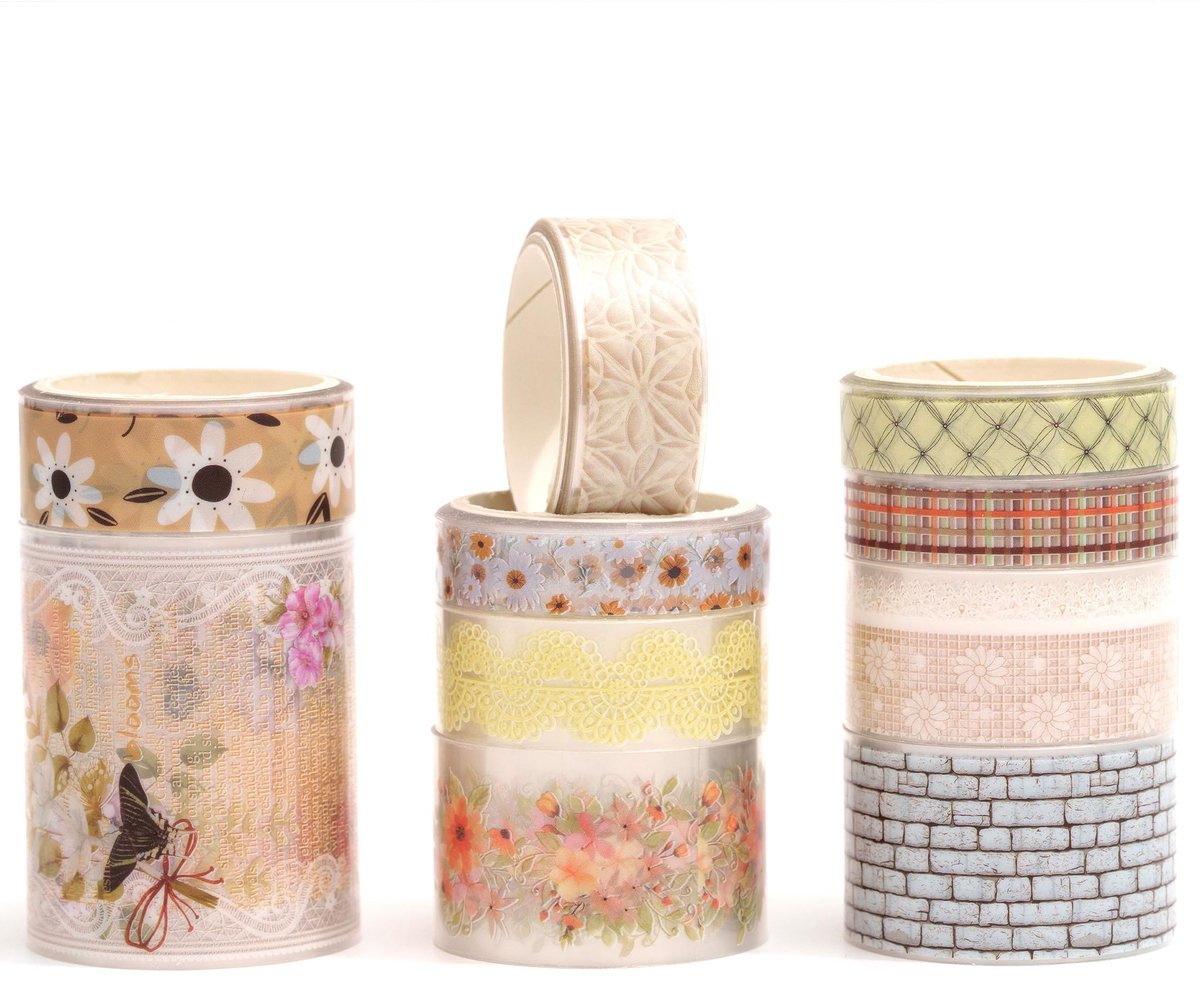 Songdao 10 rollen kanten patronen PET-tapes bloemenkunst decoratieve tape set zelfklevende transparante - ShopVlot