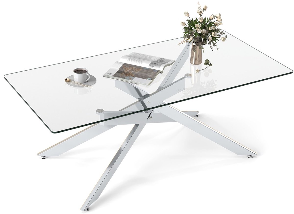 SureDeal® - Salontafel - Rechthoekig - Gehard Glazen Blad - Metalen Buizenframe - 120x60x45,5 cm - Zilver