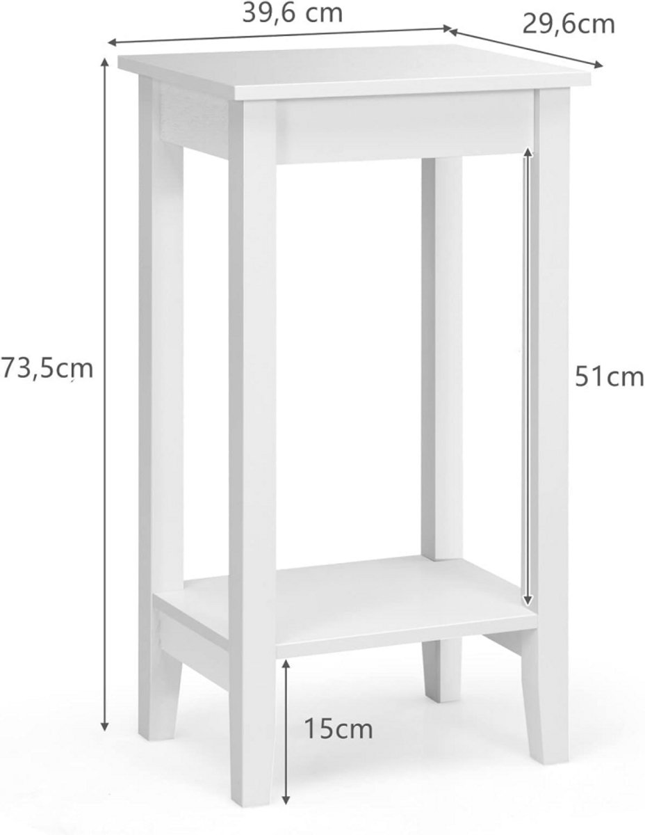 SureDeal® - Bijzettafel - Bijzettafeltjes - Plank Hoge Verdiepingen - Massief Houten Poten - 39,6x29,6x73,5 cm - Wit