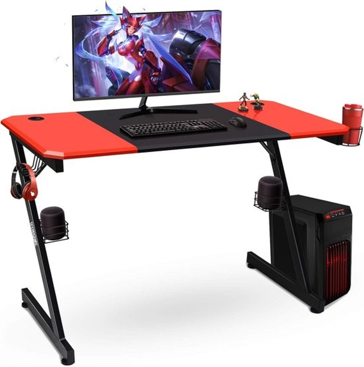 Z-vormige Gamingtafel Bureau Computerbureau met Bekerhouder en Hoofdtelefoonhaak Thuiskantoor 120x60 cm