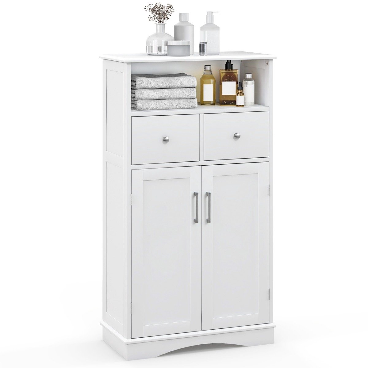 SureDeal® - Badkamerkast - Onderkast Bijzetkast Hout - Laden Deuren - Verstelbare Legplank - Woonkamer Keuken Hal - 60x30x108 cm - Wit